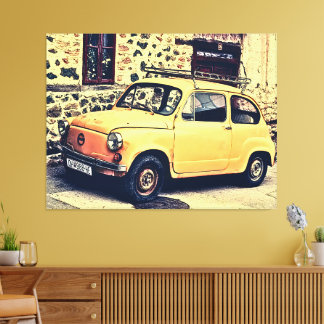 Toile Retro fiat 600 scène de rue rustique