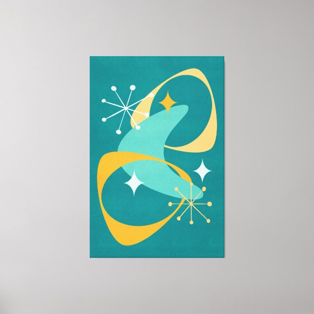 Toile Rétro Milieu de Siècle Espace Atomique 20 Turquois (Recto)
