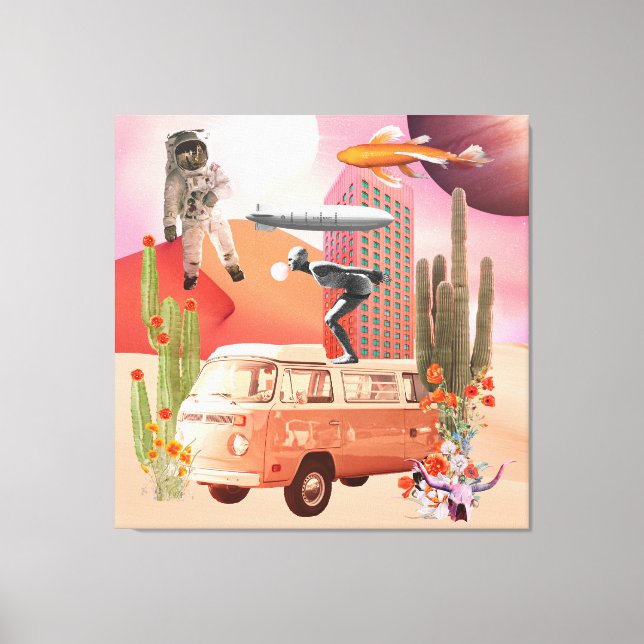 Toile Retro Mod Collage Icons Spaceman Désert (Recto)