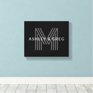 Toile Retro Moderne Nom/s Monogramme modifiable Noir et