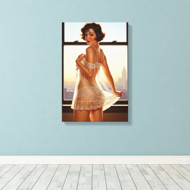 Toile Retro Old School Pin-up Girl (Insitu (Plancher de Bois))