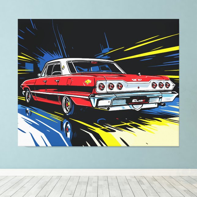 Toile Retro Red Muscle Car Side Pop Art Illustration (Insitu (Plancher de Bois))