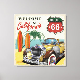 Toile Rétro Route 66 affiche "Bienvenue en Californie",