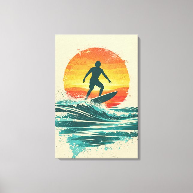 Toile Retro Sunset Surfer – Vintage Surf Art (Recto)