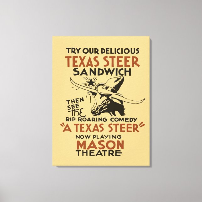 Toile Retro Texas Steer Sandwich et théâtre jouer de la  (Recto)