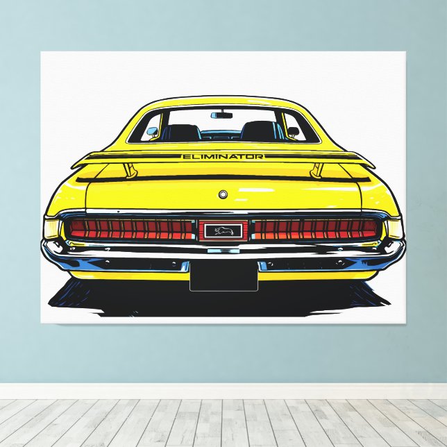 Toile Retro Yellow Muscle Car Rear Pop Art Illustration (Insitu (Plancher de Bois))