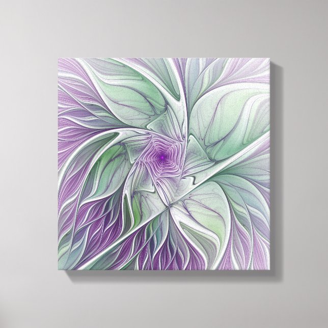 Toile Rêve de fleurs, Abstrait violet vert Fractal Art (Recto)