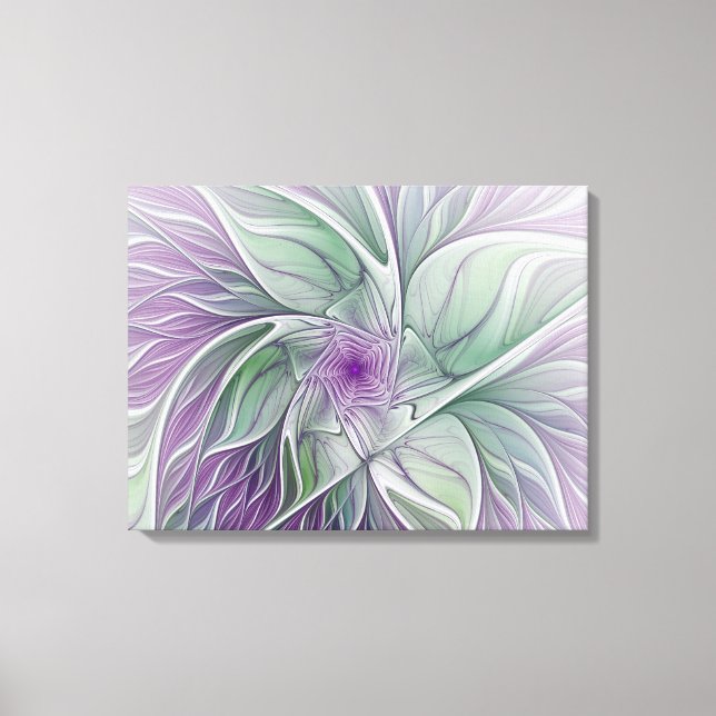Toile Rêve de fleurs, Art Abstrait Violet Vert Fractal (Recto)