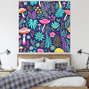 Toile Rêve de forêt de champignons psychédélique néon