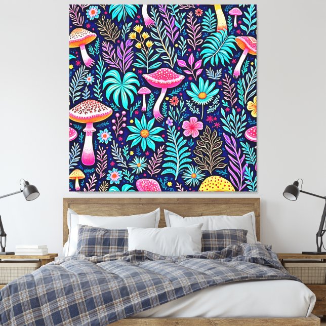 Toile Rêve de forêt de champignons psychédélique néon (Insitu(Chambre))