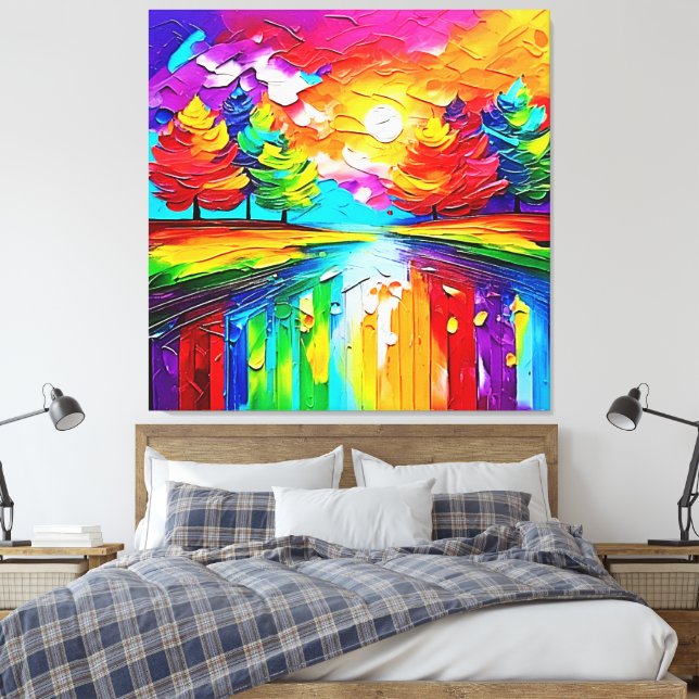 Toile Rêves de coucher de soleil dans la forêt arc-en-ci (Insitu(Chambre))