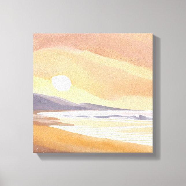 Toile Rivage de coucher de soleil jaune | Peinture aquar (Recto)