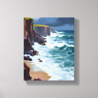 Toile Rivage orageux | Peinture de vagues océaniques de