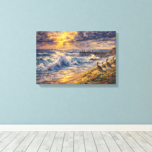 Toile Rivages célestes : Un coucher de soleil impasto cô (Insitu (Plancher de Bois))