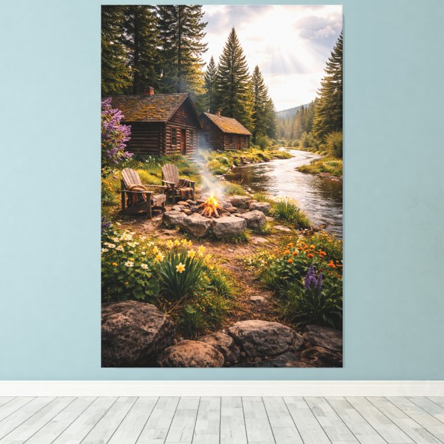 Toile Riverside Serenity – Cinematic Cabin Canvas Print (Insitu (Plancher de Bois))