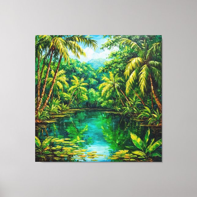 Toile Rivière de la jungle tropicale entourée de verdure (Recto)