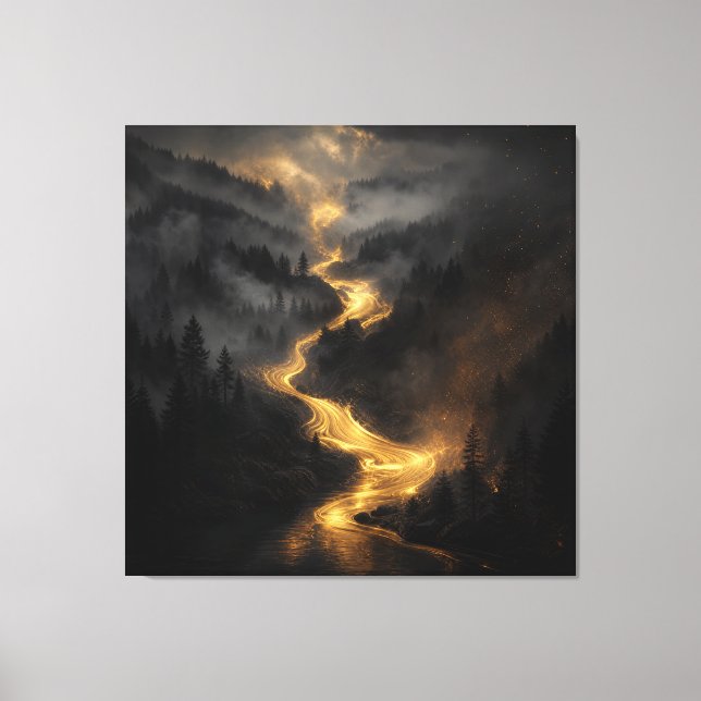 Toile Rivière d'Or à Travers la Forêt Brumeuse – Luxe  (Recto)