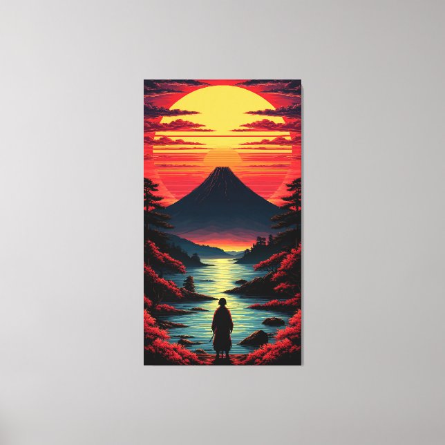 Toile Rivière du coucher de soleil avec volcan (Recto)