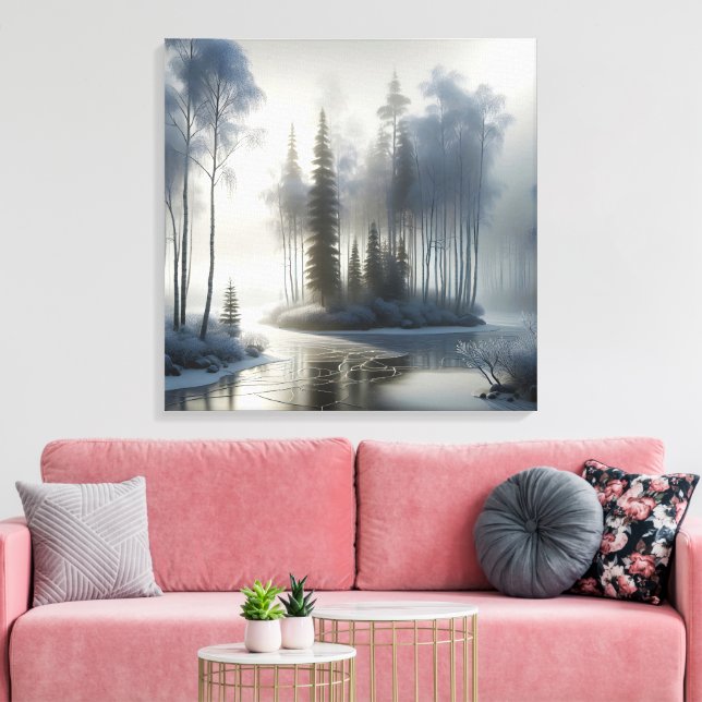 Toile Rivière gelée avec arbres givrés (Insitu(Salon))