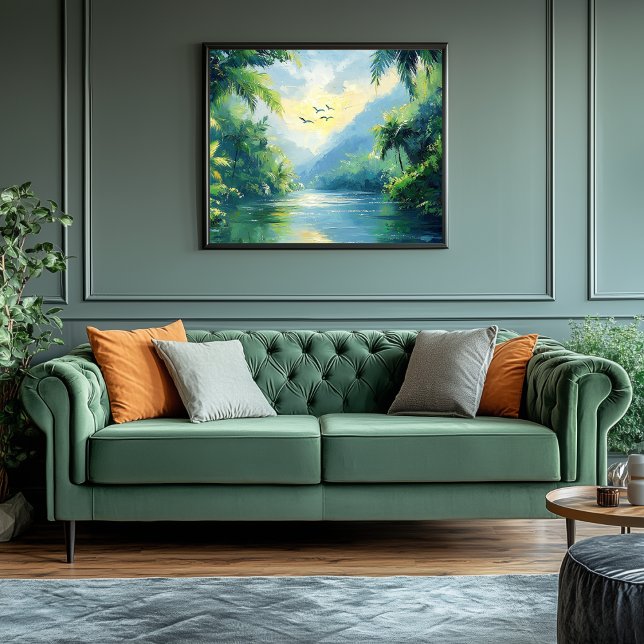 Toile Rivière Tranquille Qui Tourne À Travers Une Jungle (Jungle River Artwork)