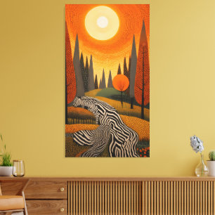 Toile Rivière Zèbre : coucher de soleil en art pointilli