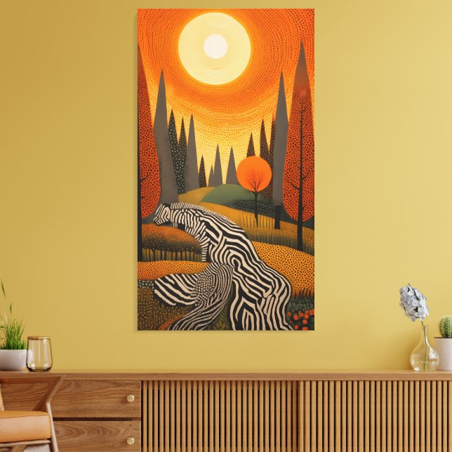 Toile Rivière Zèbre : coucher de soleil en art pointilli (Insitu(Salon))