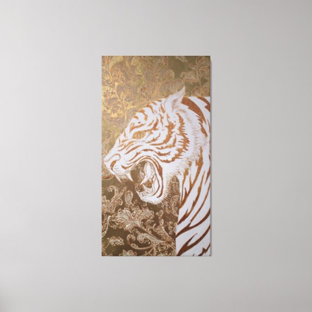 Toile Roaring White Tiger Canvas – Ornate Gold Artwork (Recto)