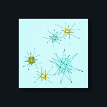 Toile Robin's Oeuf Blue Starbursts Canvas Imprimer<br><div class="desc">Ce Robin's Oeuf Blue Iconic Atomic Starbursts Stretched Canvas Print motif est doté d'étoiles atomiques emblématiques. C'est vrai ! L’ancienne école, arrière - plan de couleur bleu oeuf de robin avec des taches d’or, est la toile de fond idéale pour les cercles turquoise, apaisants et vert poire kitsch. Les taches...</div>