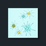 Toile Robin's Oeuf Blue Starbursts Canvas Imprimer<br><div class="desc">Ce Robin's Oeuf Blue Iconic Atomic Starbursts Stretched Canvas Print motif est doté d'étoiles atomiques emblématiques. C'est vrai ! L’ancienne école, arrière - plan de couleur bleu oeuf de robin avec des taches d’or, est la toile de fond idéale pour les cercles turquoise, apaisants et vert poire kitsch. Les taches...</div>