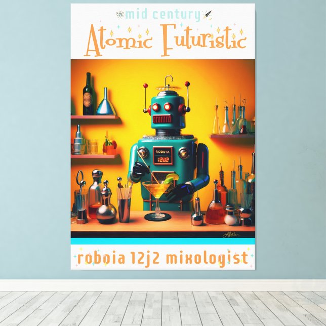 Toile Robot futuriste rétro ROBIA 12J2 Mixologue (Insitu (Plancher de Bois))