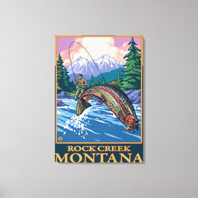 Toile Rock Creek, MontanaFly Fishing Scene (Recto)