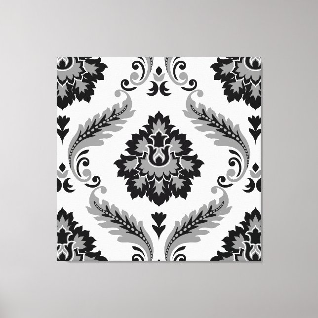 Toile Rococo Damask Grand Motif Gris Noir Blanc (Recto)