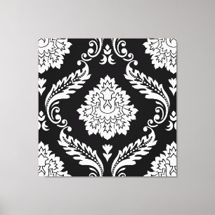 Toile Rococo Damassé Grand Motif Blanc sur Noir
