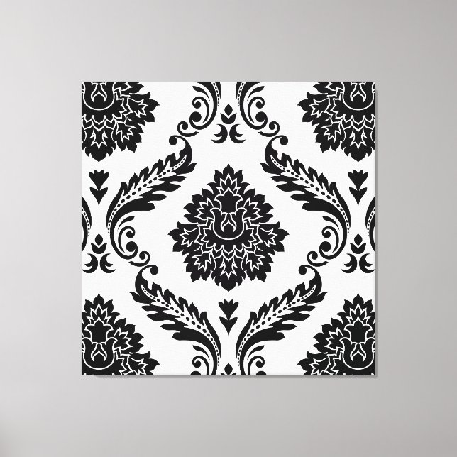 Toile Rococo Damassé Grand Motif Noir sur Blanc (Recto)