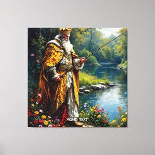 Toile Roi mignon de fantaisie pêchant dans la rivière