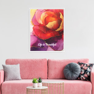 Toile Romantique Rouge Pêche Rose Floral Beau