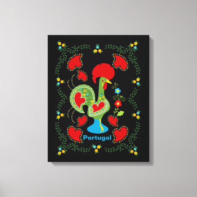 Toile Rooster portugais de la chance en vert (Recto)