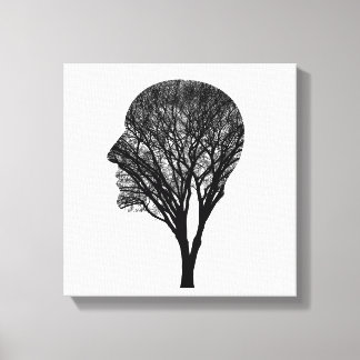 Toile Rooted Mind – Human Profile Tree Silhouette Art