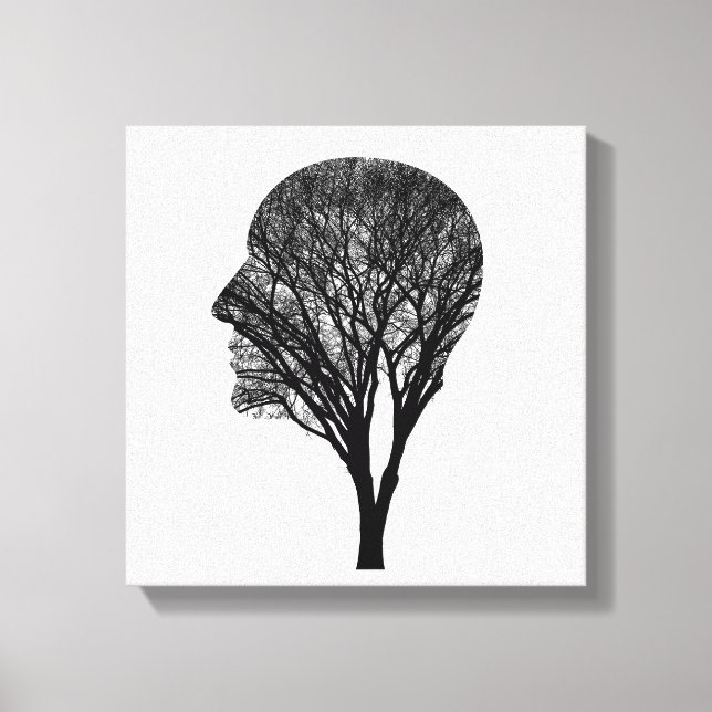 Toile Rooted Mind – Human Profile Tree Silhouette Art (Recto)