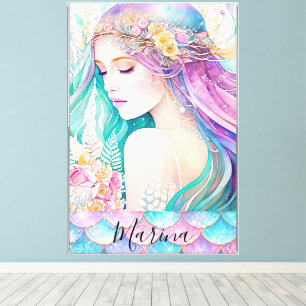 Toile Rose, Aqua et Lilas Éthérée Florale Écailles de Si