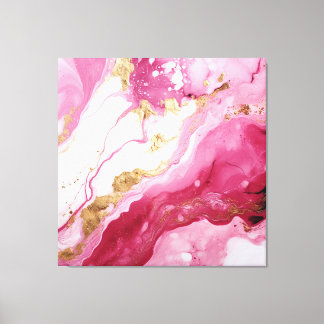 Toile Rose, Blanc, Or Abstrait