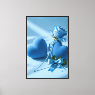 Toile Rose Bleue & Cœurs Art Romantique Doux