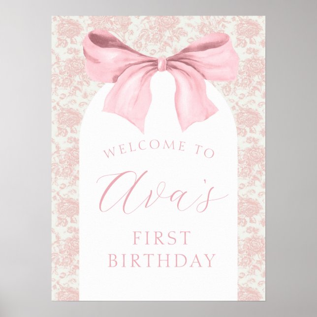 Toile rose Bow Affiche de bienvenue d'anniversaire (Devant)