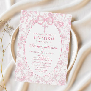 Toile rose Bow Baptême Girl Invitation