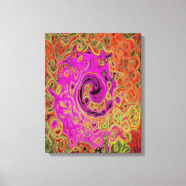 Toile Rose Chaud Groovy Abstrait Rétro Tourbillon Liquid (Recto)