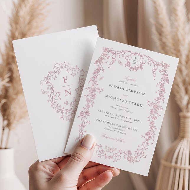 Toile rose De Jouy Faire-part de mariage Chinoiser (Créateur téléchargé)