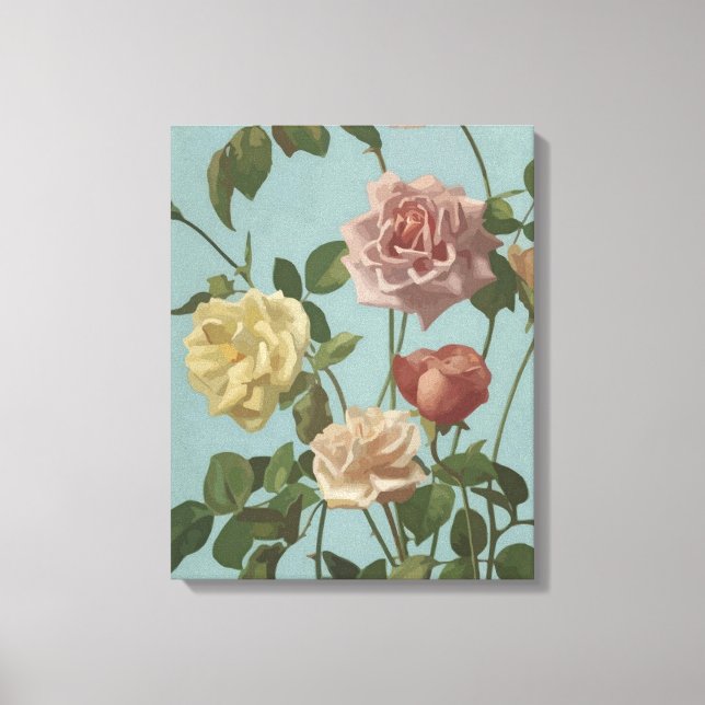 Toile Rose de thé vintage et Roses bleus (Recto)
