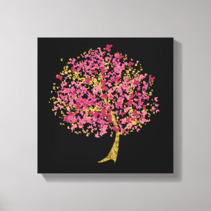 Toile Rose et arbre de papillon d'or