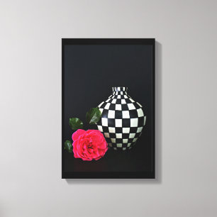 Toile Rose et vase checkered