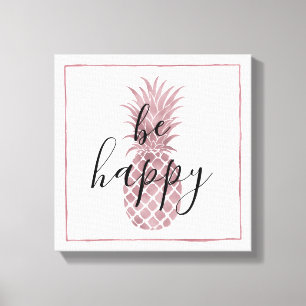 Toile Rose Gold Dots Ananas Soyez heureux